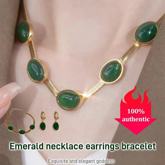 Emerald Necklace Earrings Bracelet