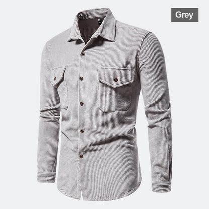 Men's Corduroy Shirt Button Long Sleeve Casual Blouse