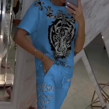 Casual Printed Top Drawstring Pants 2-Piece Set