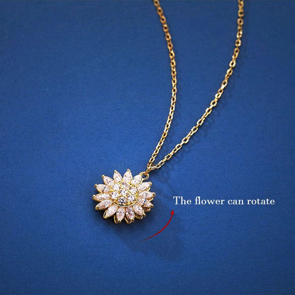 Sparkling Sunflower Rotatable Necklace