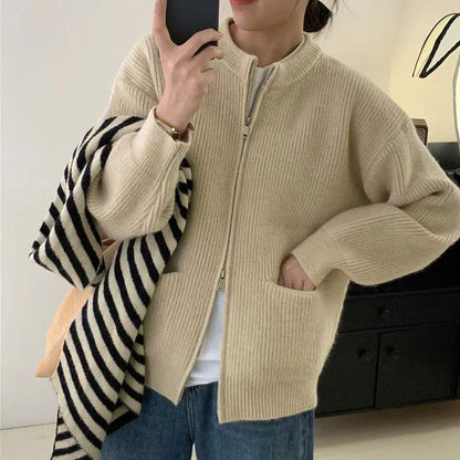 🎉Women's Knitted Round Neck Double Zip Coat