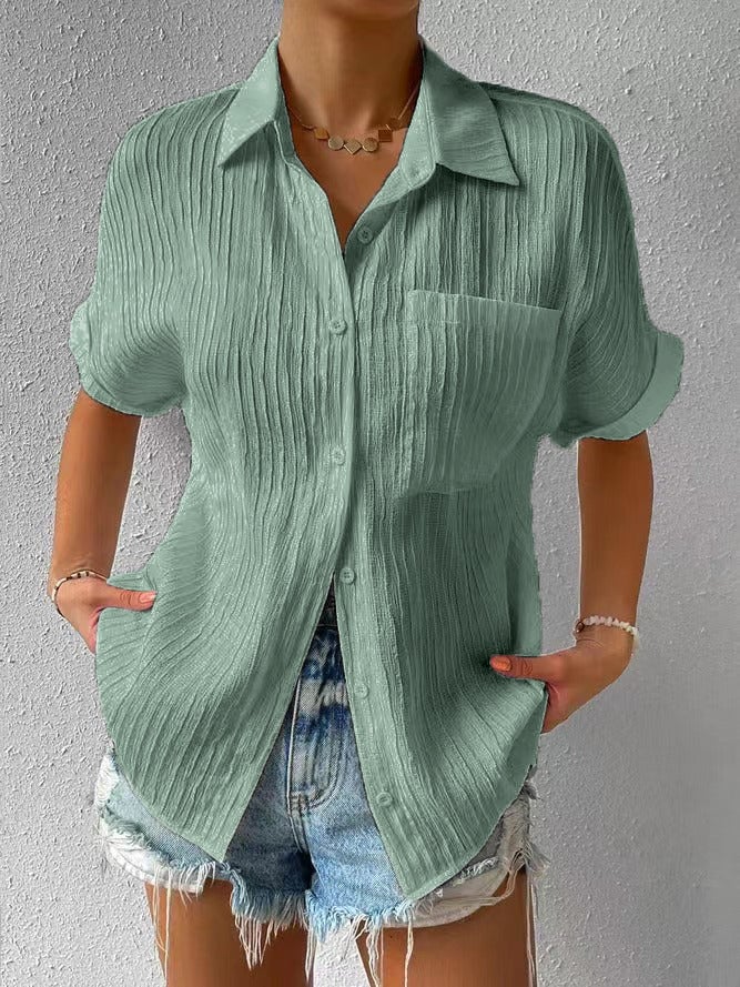 Collar Casual Buttoned Loose Blouse