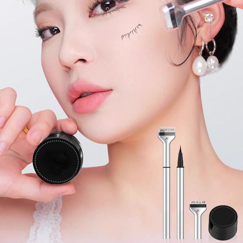 2-in-1 Waterproof Eyeliner & Lower Eyelash Stamp Artifact Set with Individual Liquid Eyeliner