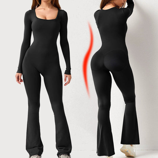 🎁Gift For Her🎅 Women's Long Sleeve Square Neck Wide Leg Jumpsuit