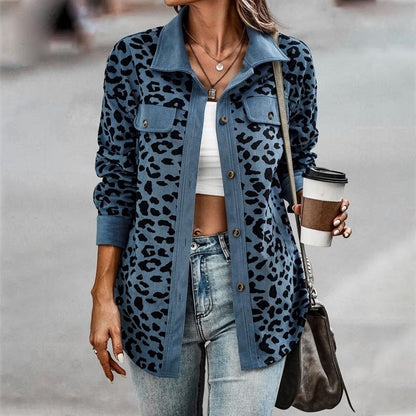 Women's Leopard Print Button Long-sleeve Jacket