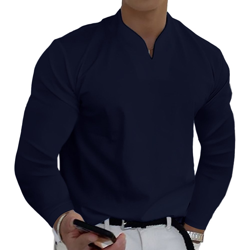 Men's Loose Casual Solid Cotton Long Sleeve Top