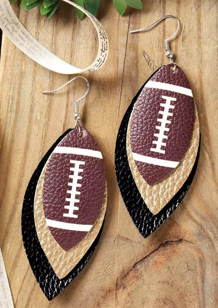 Football Sequined Three-Layered PU Leather Earrings