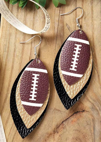 Football Sequined Three-Layered PU Leather Earrings