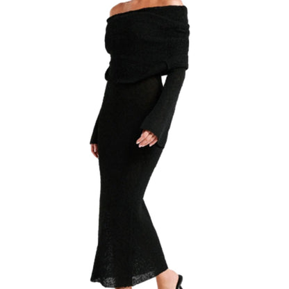 💃Open Shoulder Long-Sleeve Knit Bodycon Dress