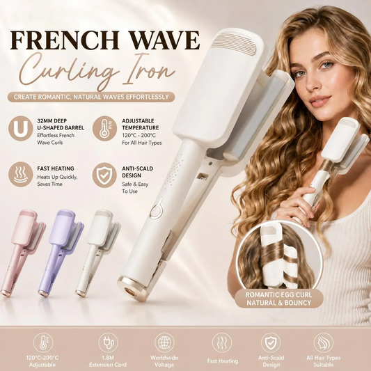 French Wave Curling Iron, Fast Heating Adjustable Temperature, 1.6m Extension Cord, Suitable for Any Hairstyle Hair Type