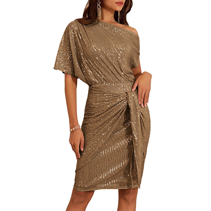 Sparkly One-Shoulder Ruched Dress