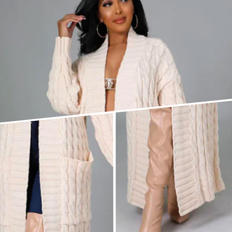 Stylish Cable Knit Dual Pocket Cardigan