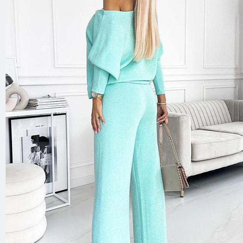 ✨Women's Solid Color Drop Shoulder Pullover and Loose Pants Set