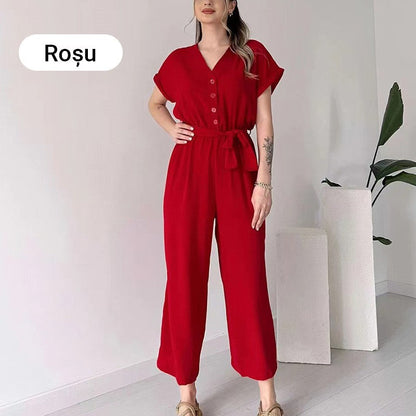 💖 Women's V-Neck Short Sleeve V-Neck Casual Jumpsuit