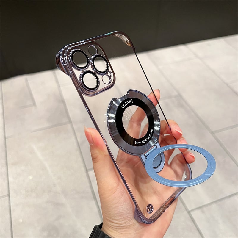 Frameless Magnetic For iPhone Case with Invisible Ring Stand