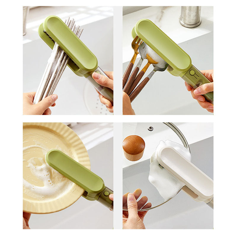 Multi-Function Cleaning Brush with Built-in Sharpener for Knives