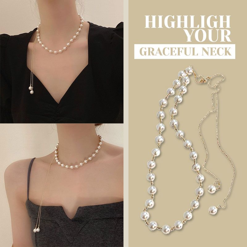 Stylish Drawstring Adjustable Pearl Necklace