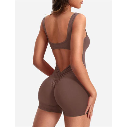 Bodycon Backless Jumpsuit with V-Neck and Butt-Lifting Design