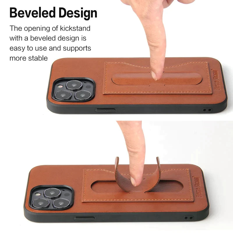 Leather Invisible Stand For iPhone Case with Card Slots