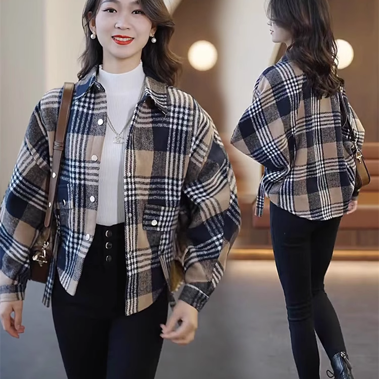 NICE GIFT*Stylish Plaid Velvet Plush ShirtJacket