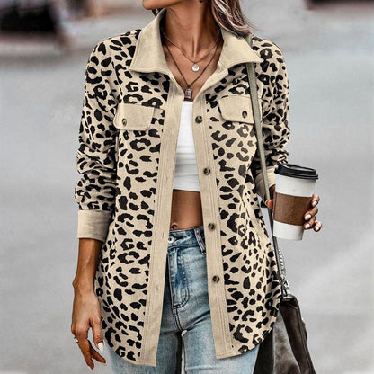 Women's Leopard Print Button Long-sleeve Jacket