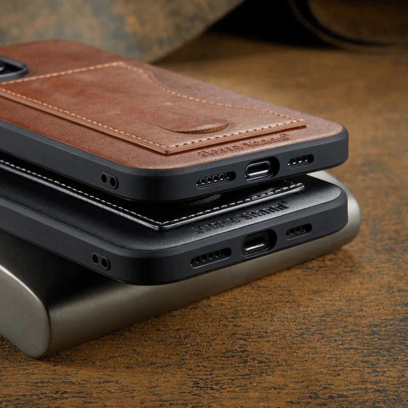 Leather Invisible Stand For iPhone Case with Card Slots