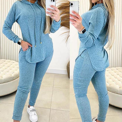 Women’s Trendy Solid Color Two-Piece Set Hooded Top & Pants