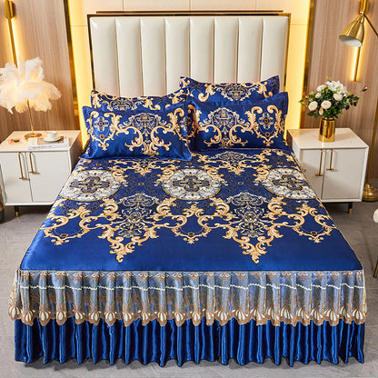 Ice Silk Skirt Style Bed Mat Three-Piece Set