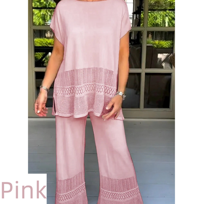 Women’s Solid Color Two-Piece Short Sleeve Top & Pants Set