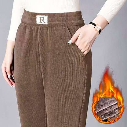 Corduroy High Waist Straight Leg Plush Pants For Women