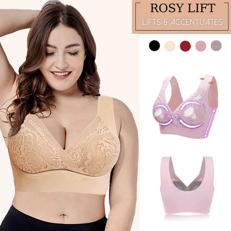 Comfort Extra Elastic Crossed Wireless Support Lace Bra for Plus Size