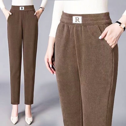 Corduroy High Waist Straight Leg Plush Pants For Women