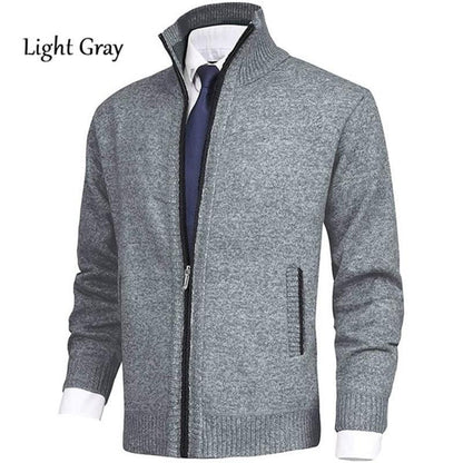 🔥Men's Solid Color Stand Collar Fashion Cardigan Sweater Knit Jacket