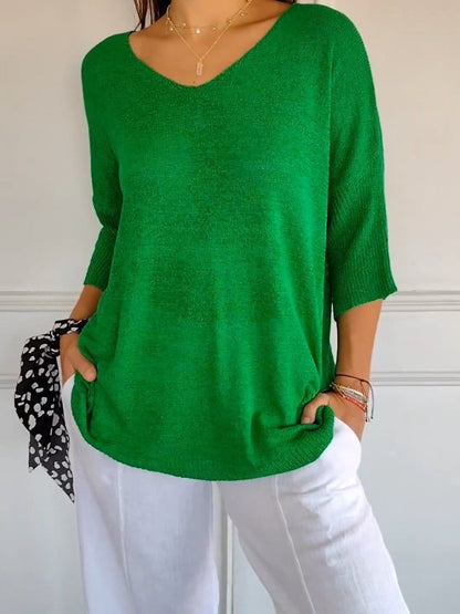 🔥Hot Sale-49% OFF🥰Solid Color Knitted V-neck Top