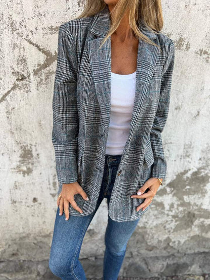 🔥Fall Lapel Collar Slim Button Plaid Small Suit For Women