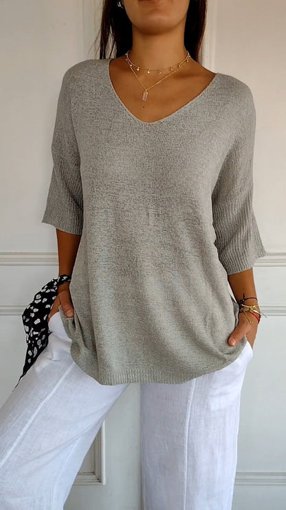 🔥Hot Sale-49% OFF🥰Solid Color Knitted V-neck Top