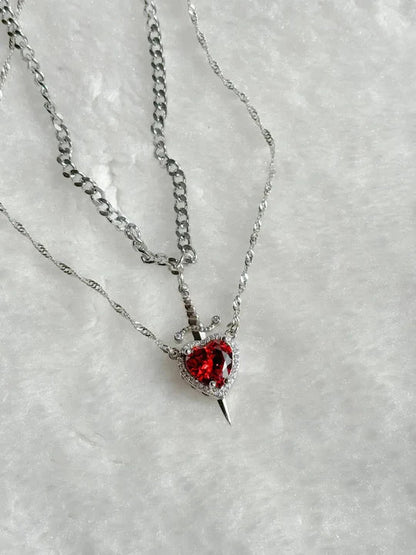 Vintage Matching Heart and Sword Necklace Set