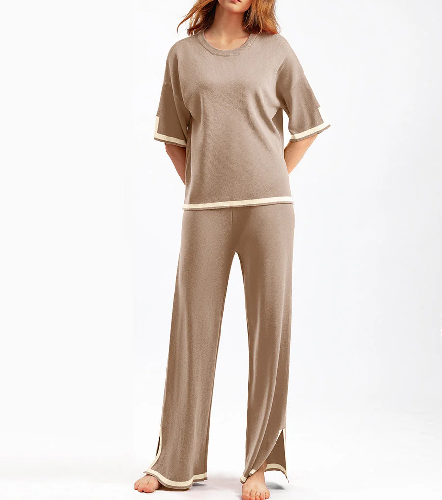 Round Neck Short-sleeved Top Pants Splicing Two-piece Suit