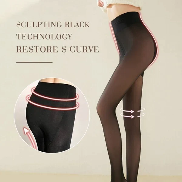 Flawless Legs Faux Translucent Warm Plush Lined Elastic Pantyhose