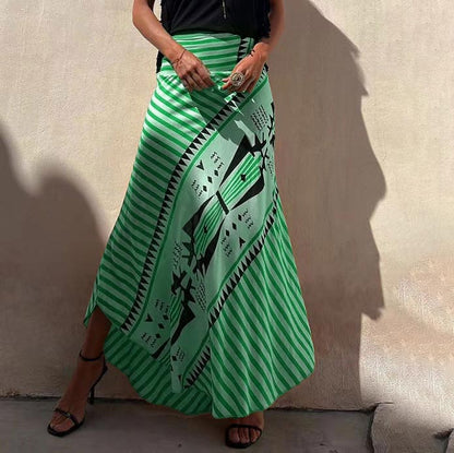 Women’s Satin Geometric Print Elastic-waist Maxi Skirt