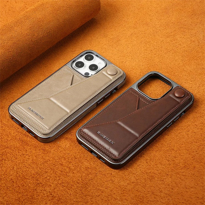 Full-cover Artificial Leather Case with Wristband Stand & Card Slot for iPhone