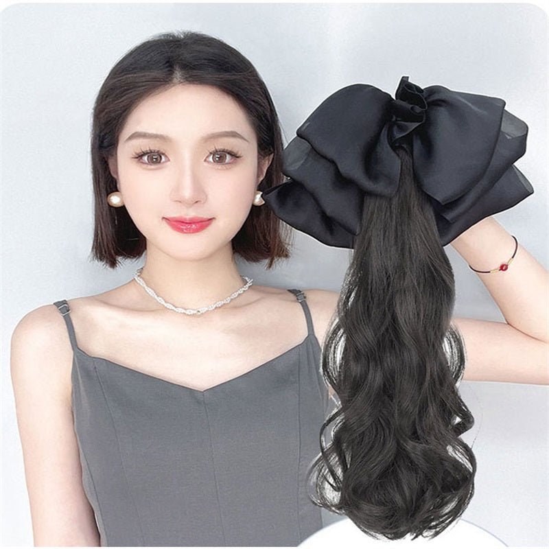 Bow Grab Clip Long Curly Hair Fake Braid