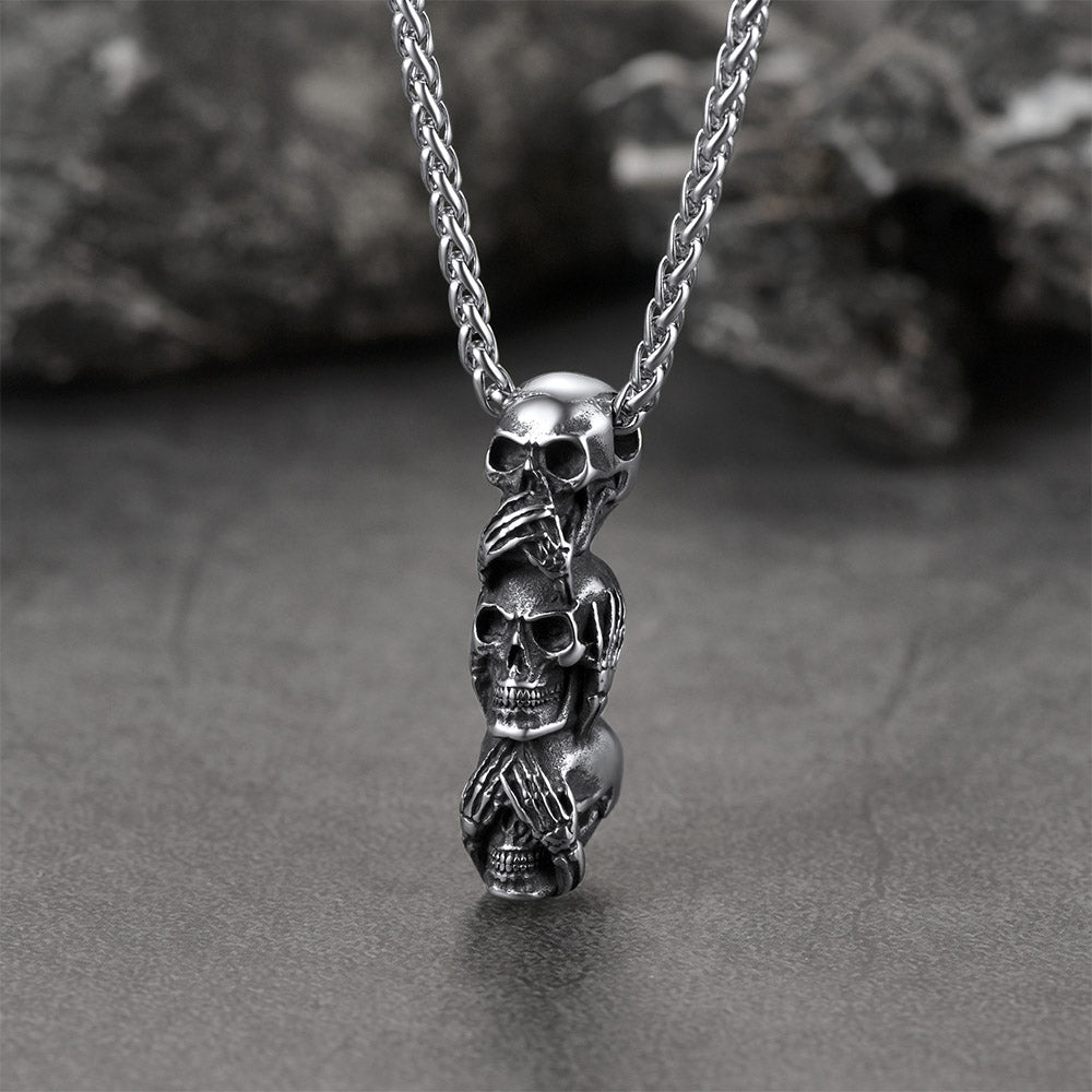 Speak No Evil, Hear No Evil, See No Evil Skulls Necklace For Men