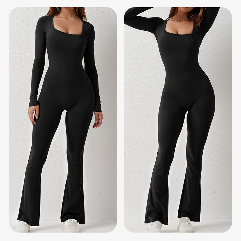 🎁Gift For Her🎅 Women's Long Sleeve Square Neck Wide Leg Jumpsuit