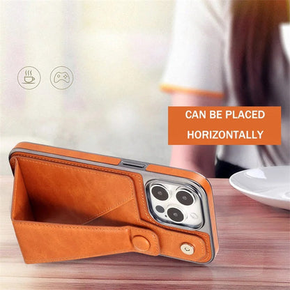 Full-cover Artificial Leather Case with Wristband Stand & Card Slot for iPhone