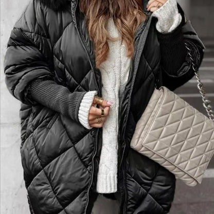 ❄️Winter Specials❄️ Women’s Mid-length Parka Coat with Knit Sleeves Patchwork