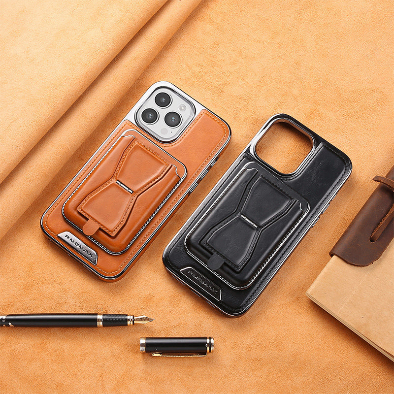 Luxury Business Leather All-in-One Magnetic Exposed Label For iPhone Case