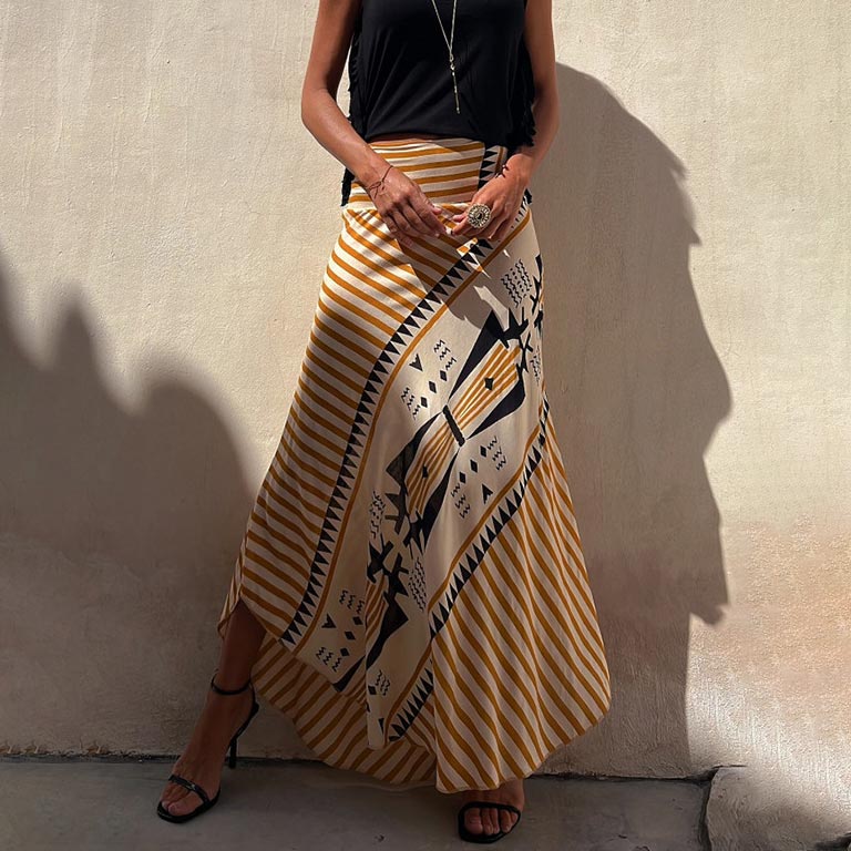 Women’s Satin Geometric Print Elastic-waist Maxi Skirt