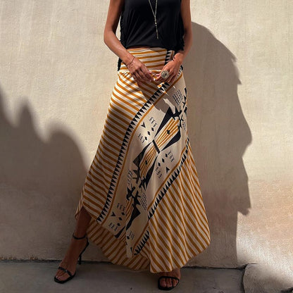 Women’s Satin Geometric Print Elastic-waist Maxi Skirt