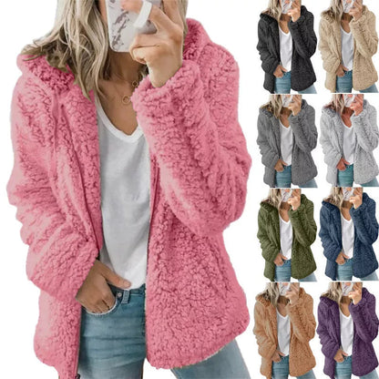 Women Open Front Hooded Cardigan Pocket Outwear